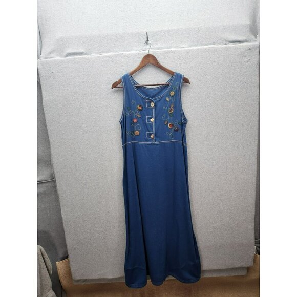 Koret Dresses & Skirts - Koret City Blues Womens Embroidered Denim Dress M Sleeveless Button Front